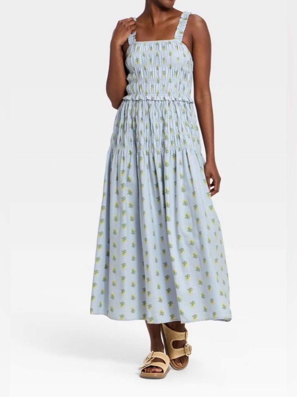 Women's Smocked Maxi A-Line Dress - Universal Thread™ Blue Floral M -NWOT!